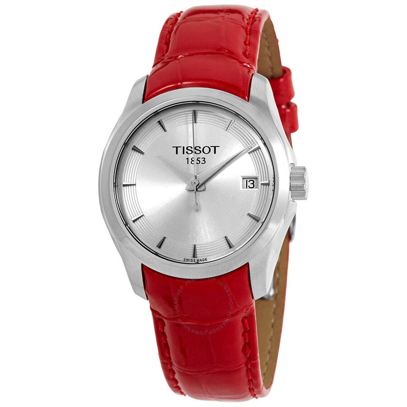 Tissot Couturier Quartz Silver Dial Red Leather Ladies Watch T035.210.16.031.01 - The Watches Men & Co