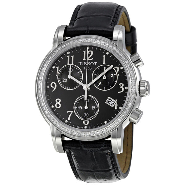 Tissot Dressport Chronograph Black Leather Ladies Watch T0502171605201 - The Watches Men & Co