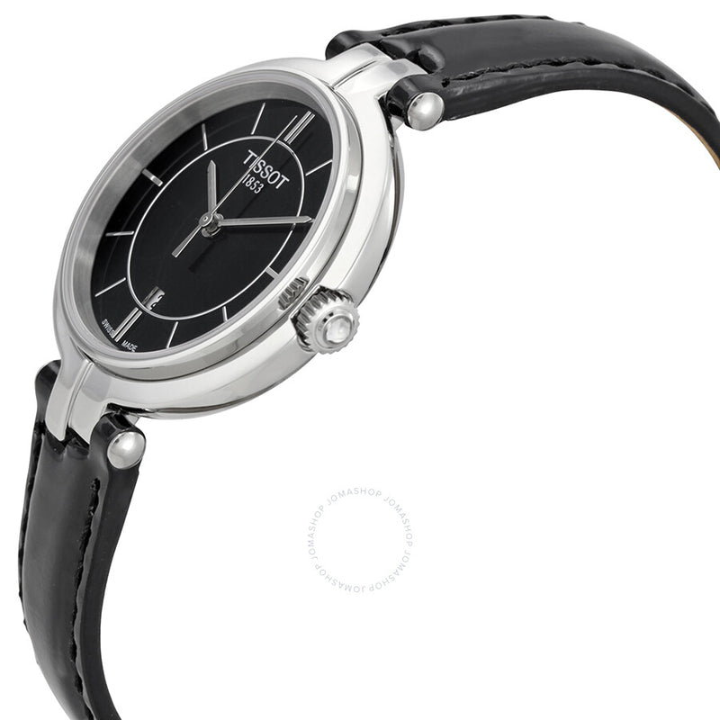 Tissot Flamingo Black Dial Black Leather Ladies Watch T0942101605100 - The Watches Men & Co #2
