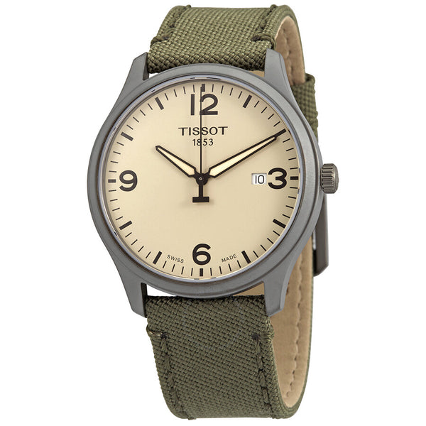 Tissot Gent XL Quartz Beige Dial Olive Green Fabric Men's Watch T116.410.37.267.00 - The Watches Men & Co