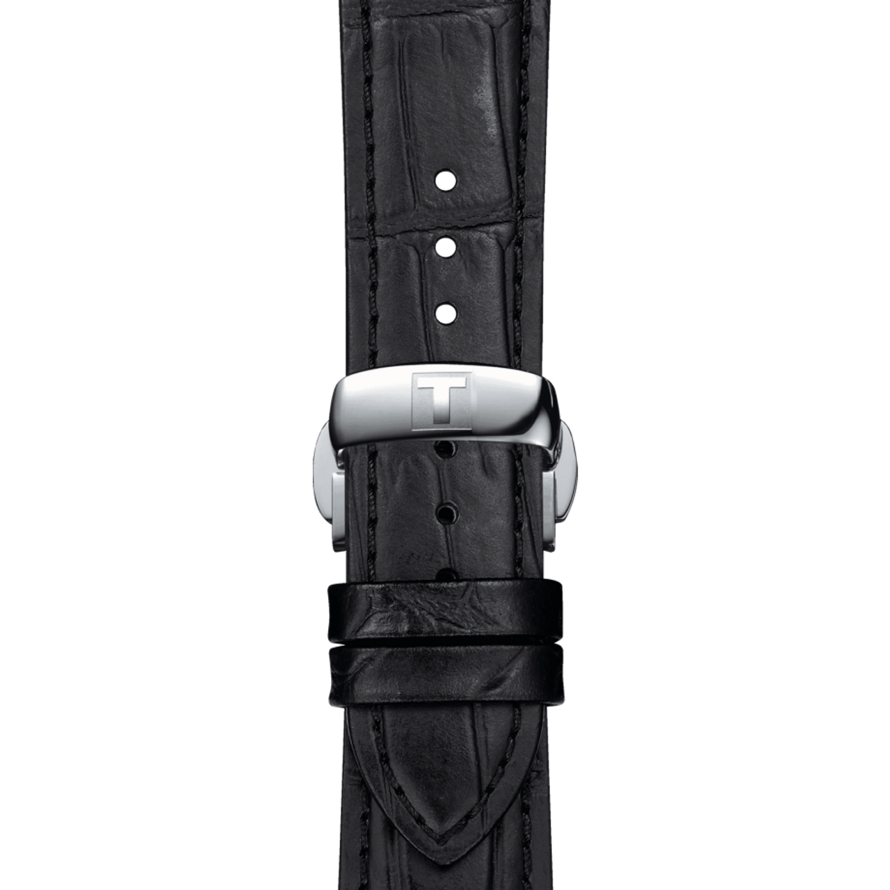 Tissot Gentlemen black crocodile-embossed leather strap with stainless steel clasp detail