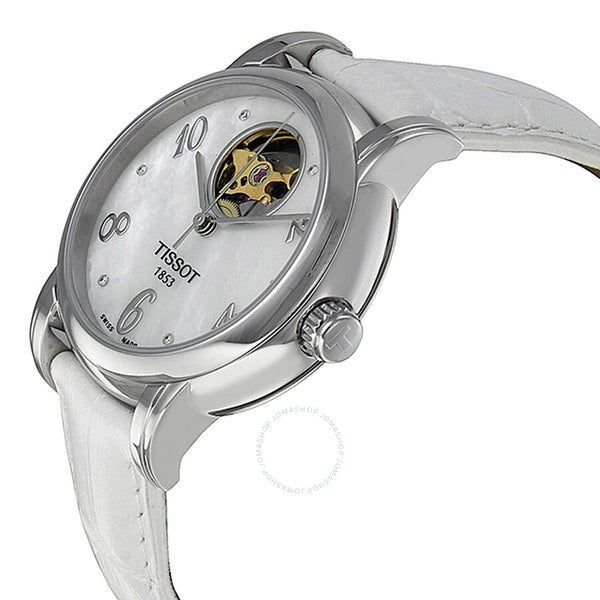 Tissot Lady Heart Automatic Mother of Pearl Dial White Leather Ladies Watch T050.207.16.116.00 - The Watches Men & Co #2