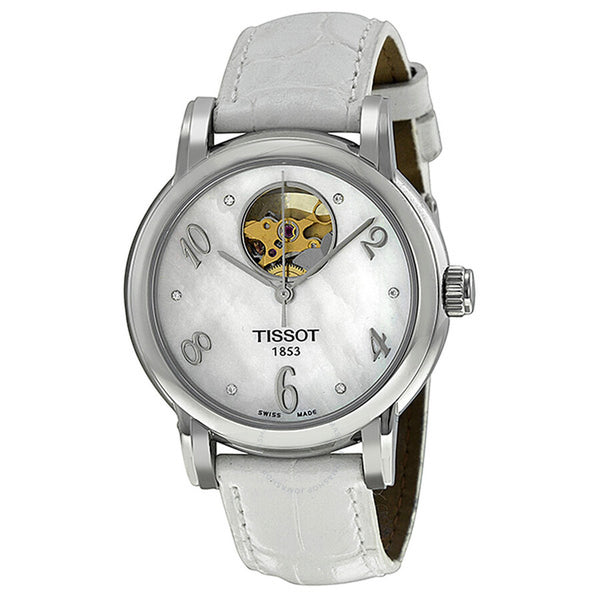 Tissot Lady Heart Automatic Mother of Pearl Dial White Leather Ladies Watch T050.207.16.116.00 - The Watches Men & Co