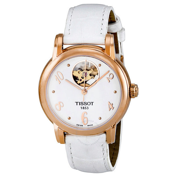 Tissot Lady Heart White Dial Automatic White Leather Ladies Watch T0502073601700 - The Watches Men & Co