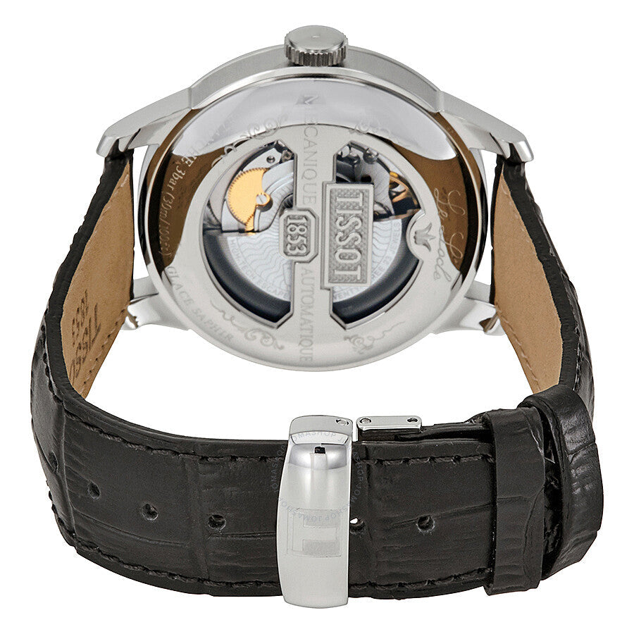 Tissot Le Locle Powermatic 80 caseback displaying automatic movement with gold rotor