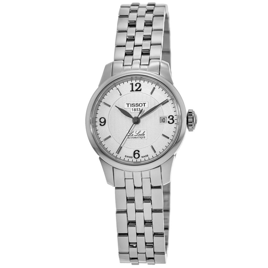Tissot Le Locle Small Lady automatic watch angled view showing stainless steel bracelet and dial
