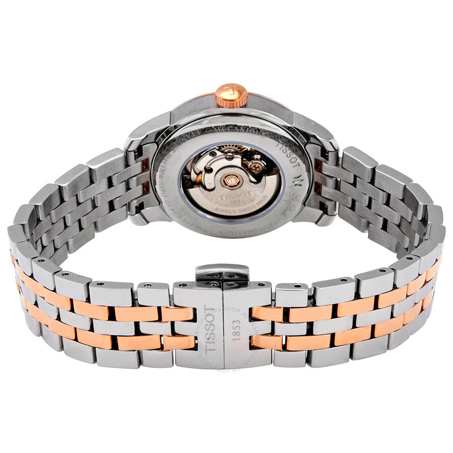 Caseback view of Tissot Le Locle automatic movement visible through transparent display case