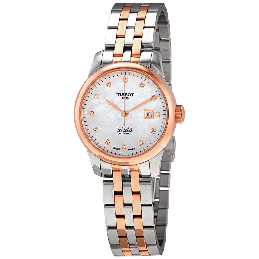 Tissot Le Locle automatic ladies watch with two-tone steel and rose gold bracelet, white dial with diamond indices