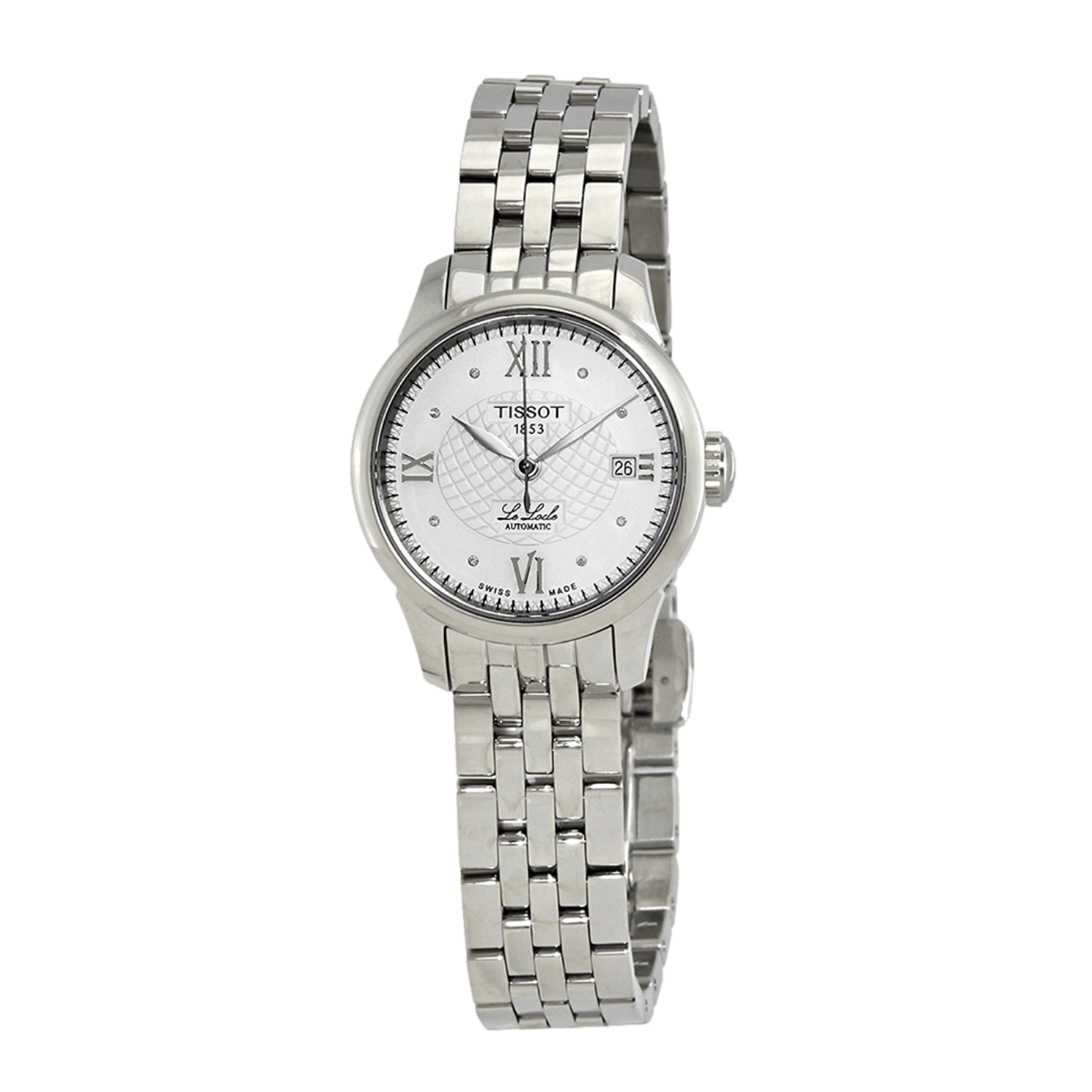 Tissot Le Locle Dia women's watch featuring white dial with diamond indices and date window