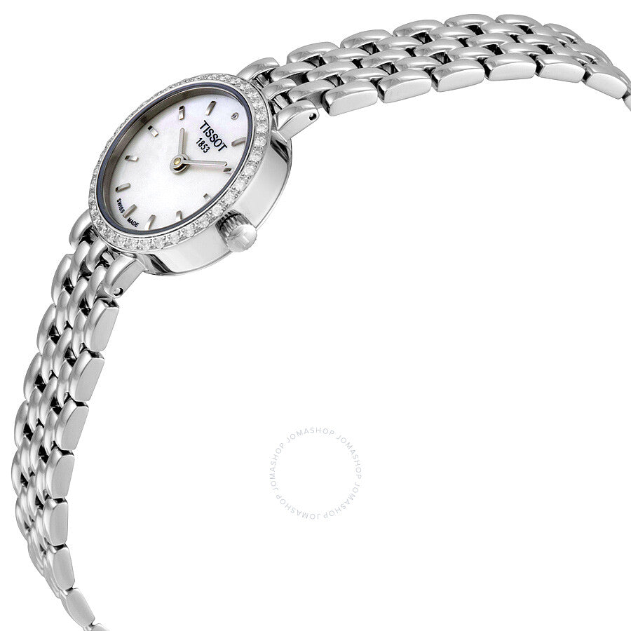 Tissot Lovely watch angled view showcasing slim profile and metal bracelet
