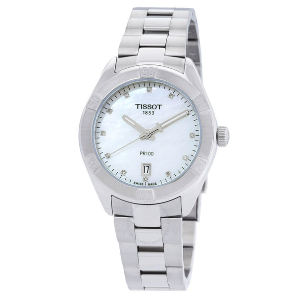 Tissot PR 100 Sport Chic Quartz Diamond White Mother of Pearl Dial Ladies Watch T101.910.11.116.00 - The Watches Men & Co