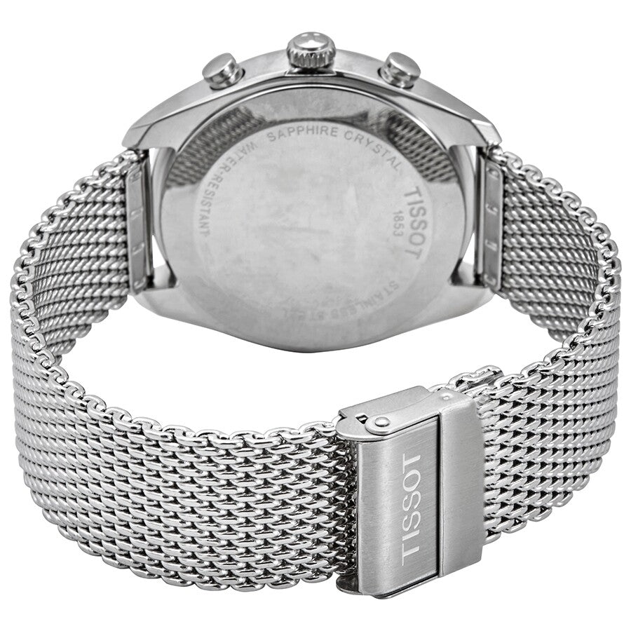 Tissot PR 100 caseback with mesh strap and deployment clasp