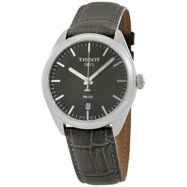Tissot PR100 Grey Dial Grey Leather Men's Watch T1014101644100 - The Watches Men & Co