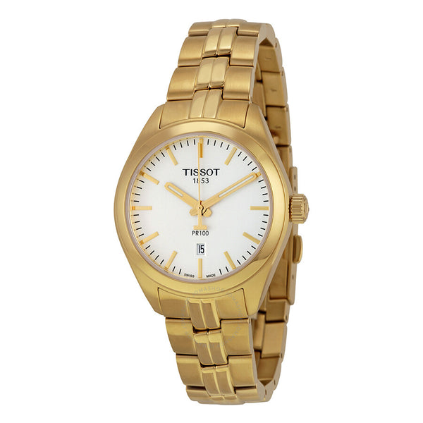 Tissot PR100 Lady Silver Dial Gold PVD Ladies Watch T1012103303100 - The Watches Men & Co
