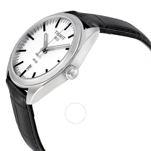 Tissot PR100 Silver Dial Black Leather Men's Watch T1014101603100 - The Watches Men & Co #2