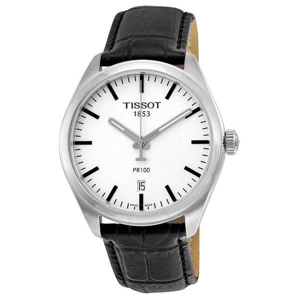 Tissot PR100 Silver Dial Black Leather Men's Watch T1014101603100 - The Watches Men & Co