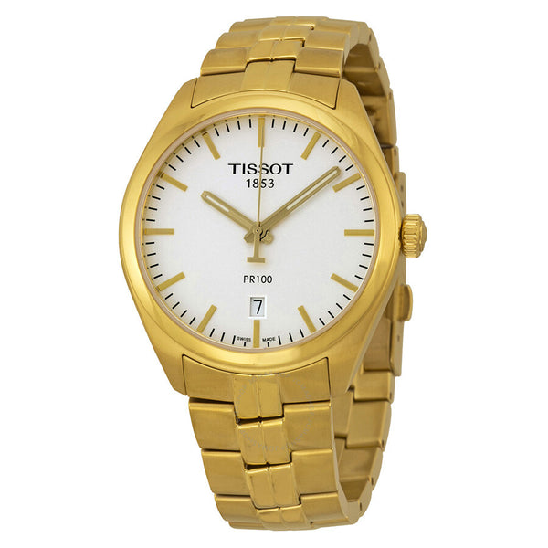Tissot PR100 Silver Dial Gold PVD Men's Watch T1014103303100 - The Watches Men & Co