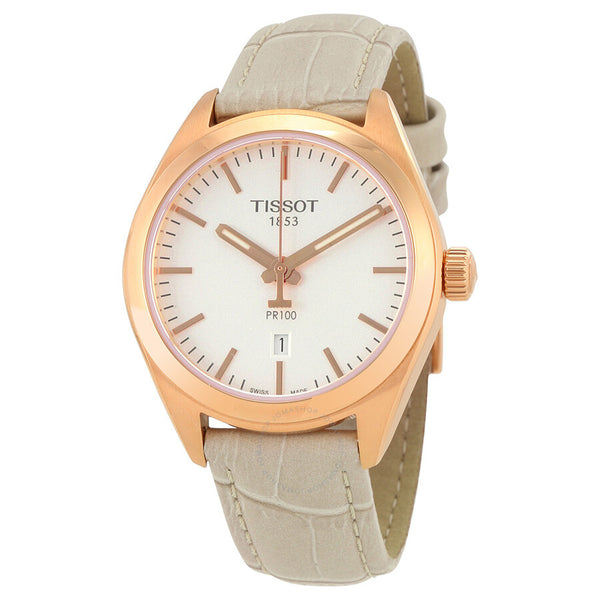 Tissot PR100 Silver Dial White Leather Ladies Watch T101.210.36.031.00 - The Watches Men & Co