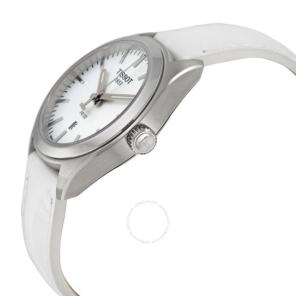 Tissot PR100 White Dial White Leather Ladies Watch T1012101603100 - The Watches Men & Co #2