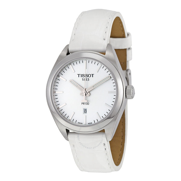 Tissot PR100 White Dial White Leather Ladies Watch T1012101603100 - The Watches Men & Co