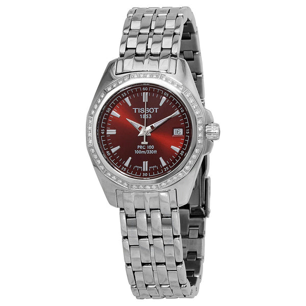 Tissot PRC 100 Diamonds Red Dial Ladies Watch T22.1.181.81 - The Watches Men & Co
