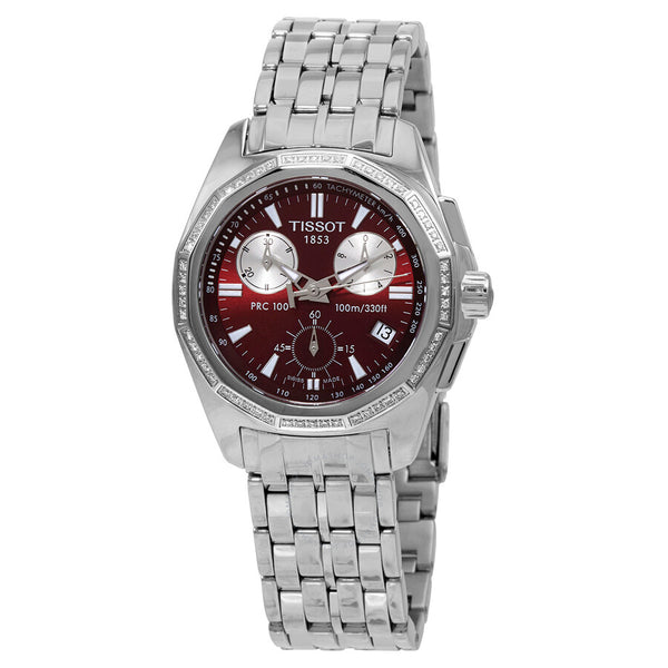 Tissot PRC 100 T-Sport Chronograph Quartz Diamond Red Dial Ladies Watch T22.1.486.81 - The Watches Men & Co