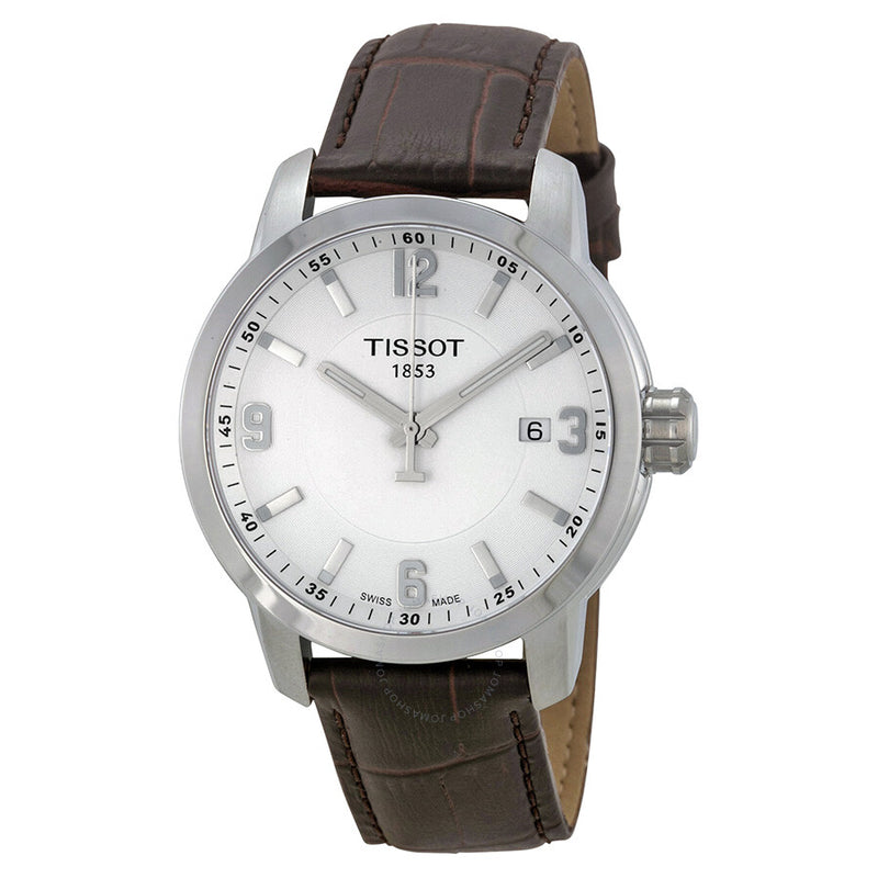 Tissot PRC 200 White Dial Brown Leather Men's Watch T0554101601701 - The Watches Men & Co