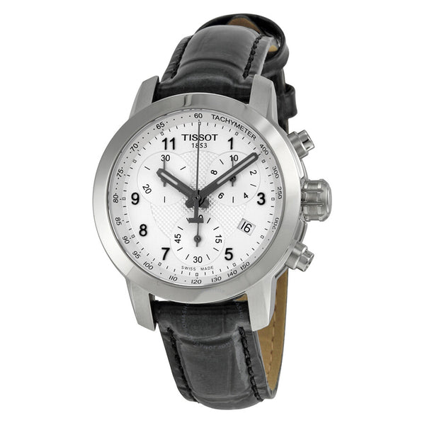 Tissot PRC200 Chronograph Silver Dial Black Leather Ladies Watch T0552171603202 - The Watches Men & Co