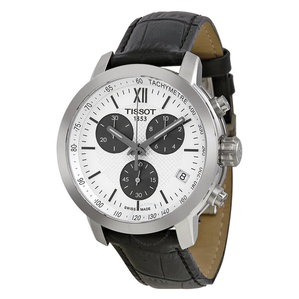Tissot PRC200 Chronograph White Dial Black Leather Men's Watch T0554171603800 - The Watches Men & Co