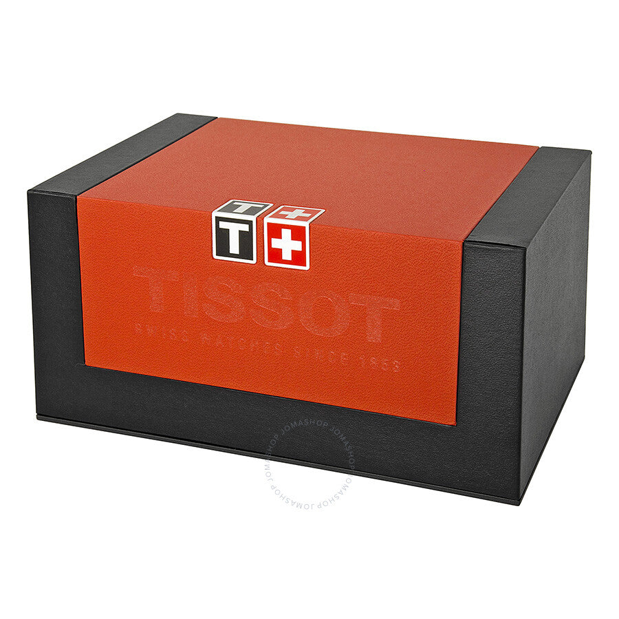 Tissot watch presentation box with red lid and Swiss flag logo
