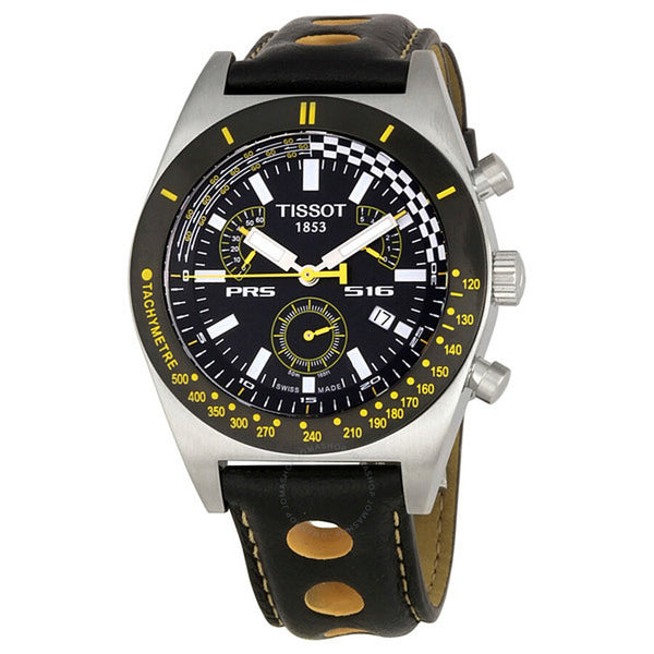Tissot PRS516 Chronograph Black Dial Black Leather Men's Watch T91.1.428.51 - The Watches Men & Co