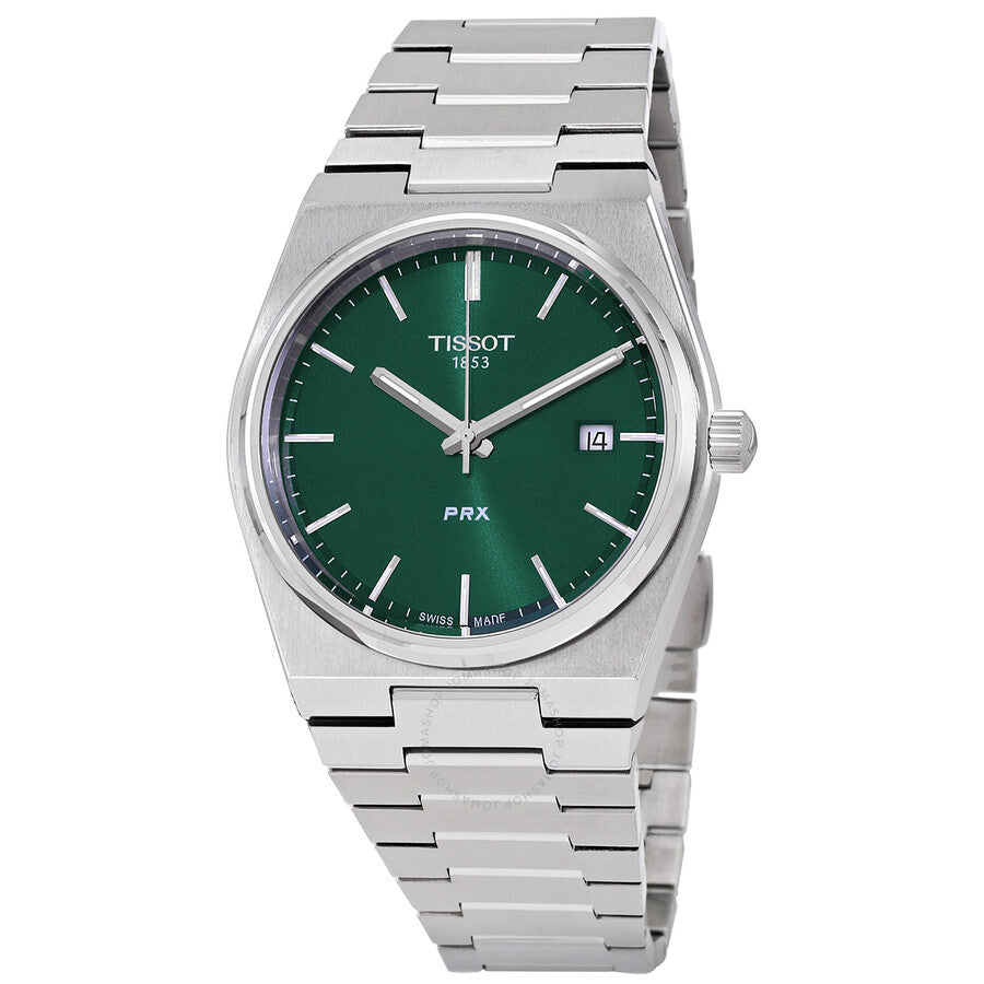 Tissot PRX T-Classic quartz watch with green dial and stainless steel bracelet