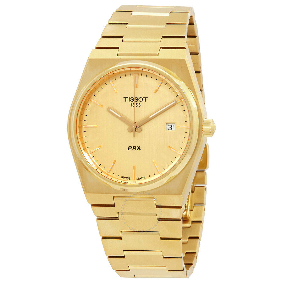 Tissot PRX quartz watch with champagne dial and gold-tone bracelet