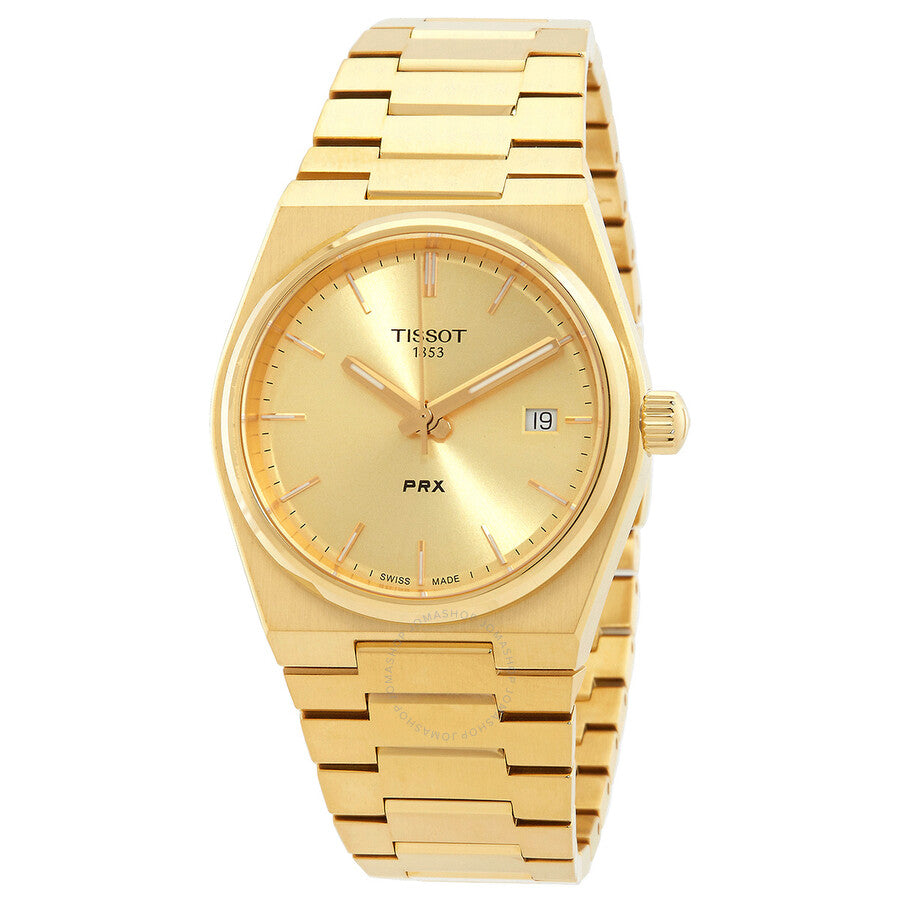 Tissot PRX gold-tone quartz watch with champagne dial and date window