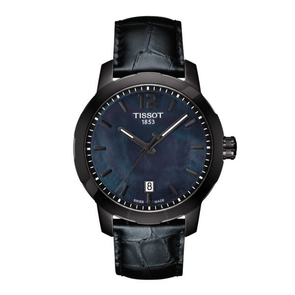 Tissot Quickster Black Mother of Pearl Dial Anthracite Leather Unisex Watch T0954103612700 - The Watches Men & Co