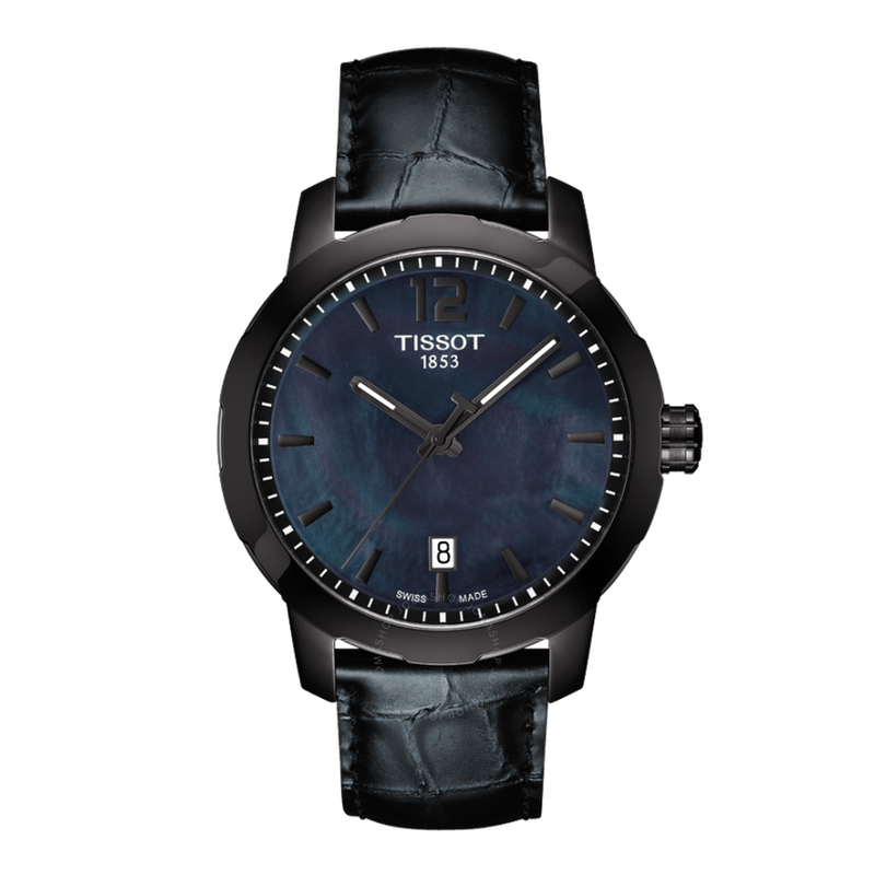 Tissot Quickster Black Mother of Pearl Dial Anthracite Leather Unisex Watch T0954103612700 - The Watches Men & Co