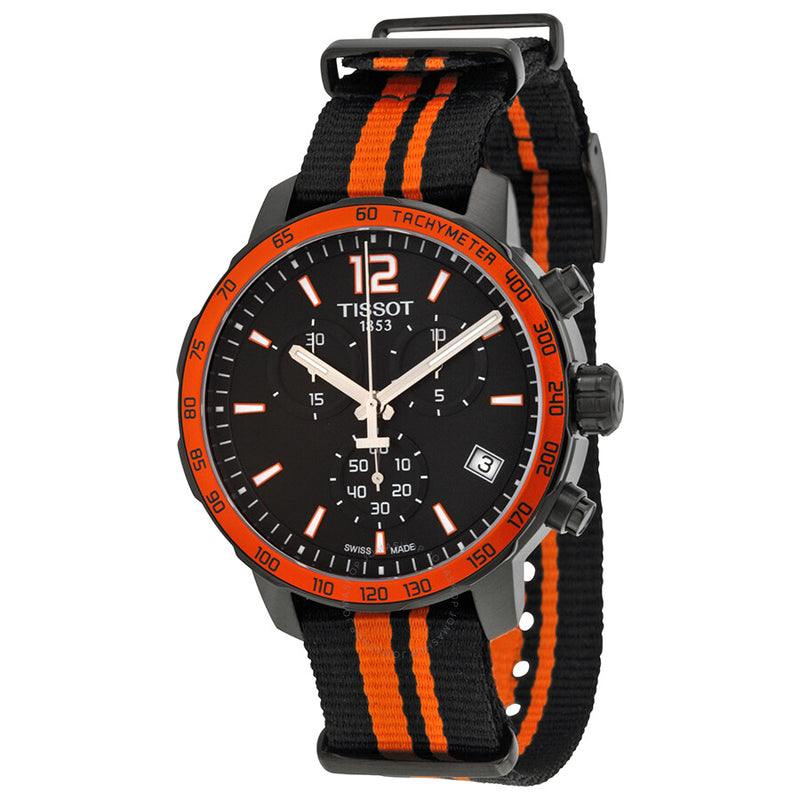 Tissot Quickster Chronograph Black Dial Black and Orange Synthetic Nylon Men's Sports Watch T0954173705700 - The Watches Men & Co