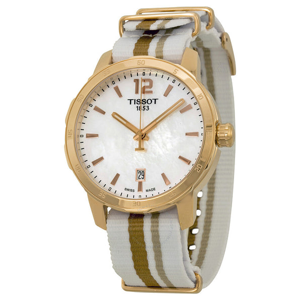 Tissot Quickster Mother of Pearl Dial Striped Nylon 40mm Watch T0954103711700 - The Watches Men & Co