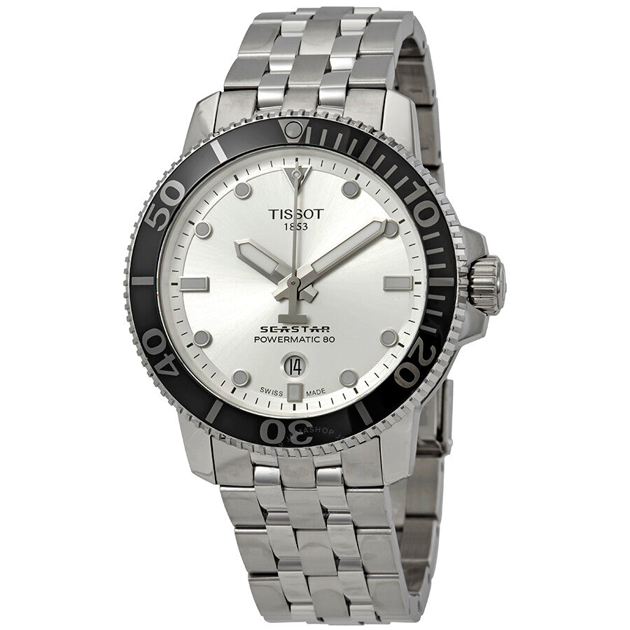 Tissot Seastar 1000 automatic men's watch with silver dial and stainless steel bracelet