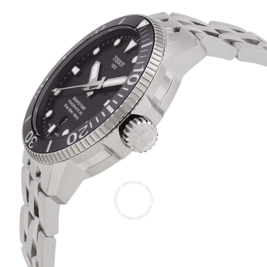 Tissot Seastar 1000 side view showing case profile, rotating bezel, and crown detail