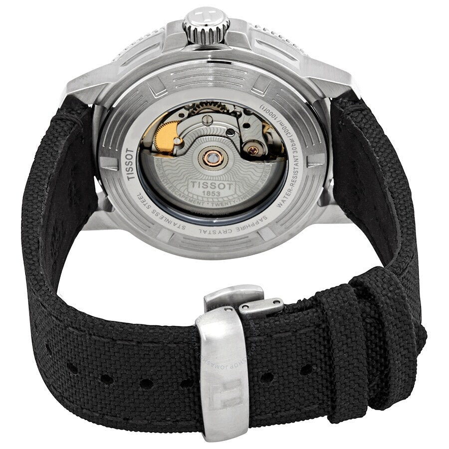 Caseback of Tissot Seastar 1000 displaying automatic movement and rotor mechanism