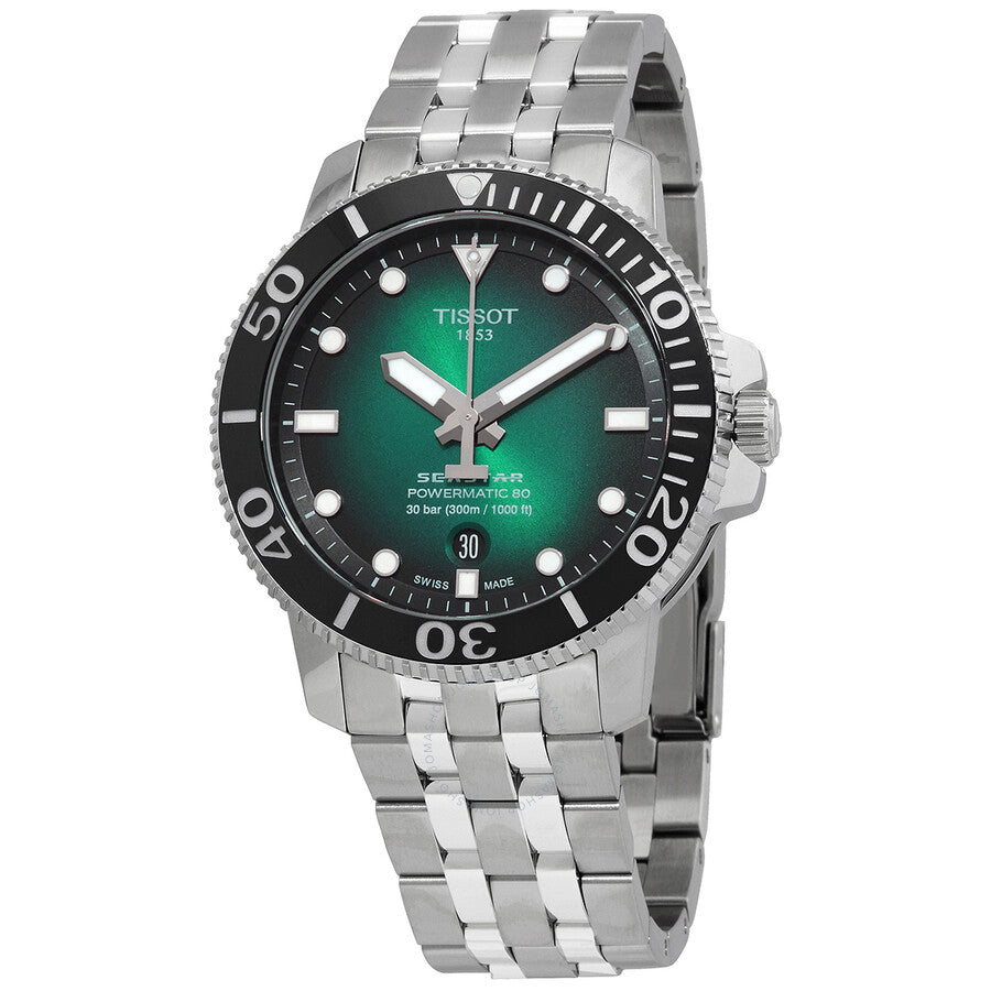 Tissot Seastar Automatic stainless steel watch with green dial and black bezel