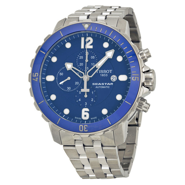 Tissot Seastar Chronograph Automatic Blue Dial Stainless Steel Men's Watch T0664271104702 - The Watches Men & Co