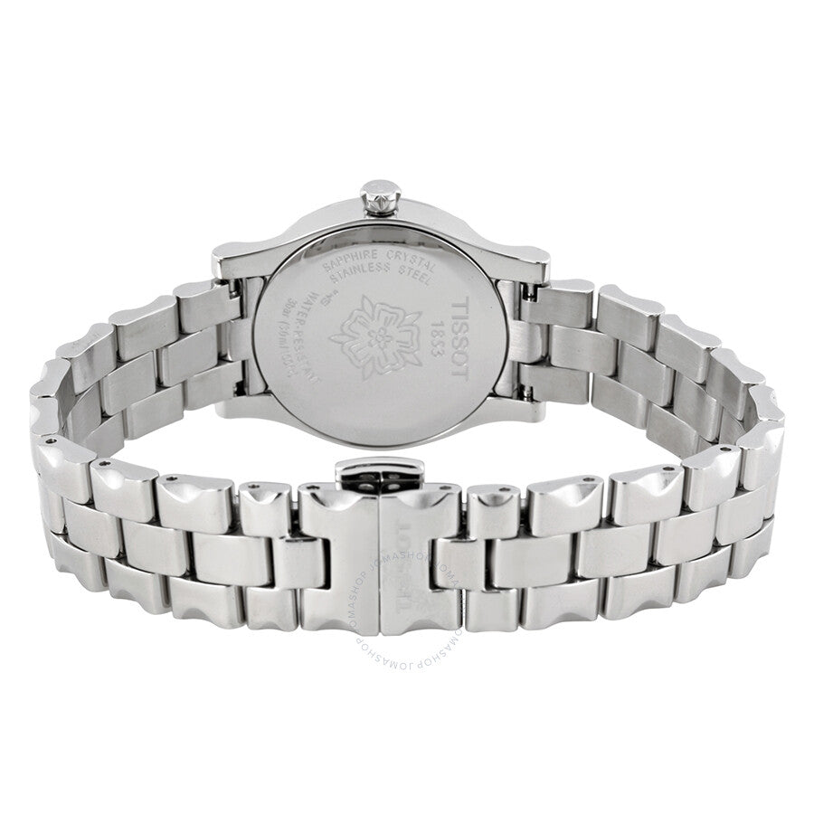 Tissot Stylis-T caseback showing stainless steel case with engraved details