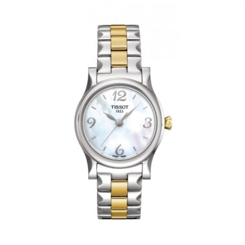 Tissot Stylis T ladies watch with mother of pearl dial and two-tone bracelet