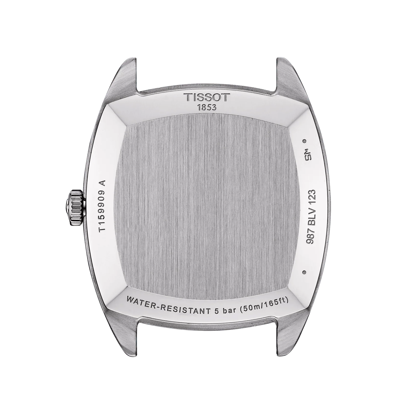 Tissot Stylist case back showing water resistance 5 bar and model specifications