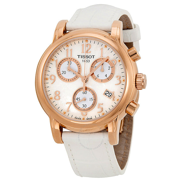 Tissot T-Classic Dressport Chronograph Mother of Pearl Dial White Leather Ladies Watch T050.217.36.112.00 - The Watches Men & Co
