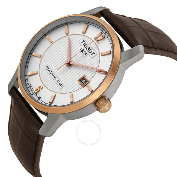 Tissot T-Classic Automatic Two-Tone Titanium Silver Dial Brown Leather Men's Watch T0874075603700 - The Watches Men & Co #2