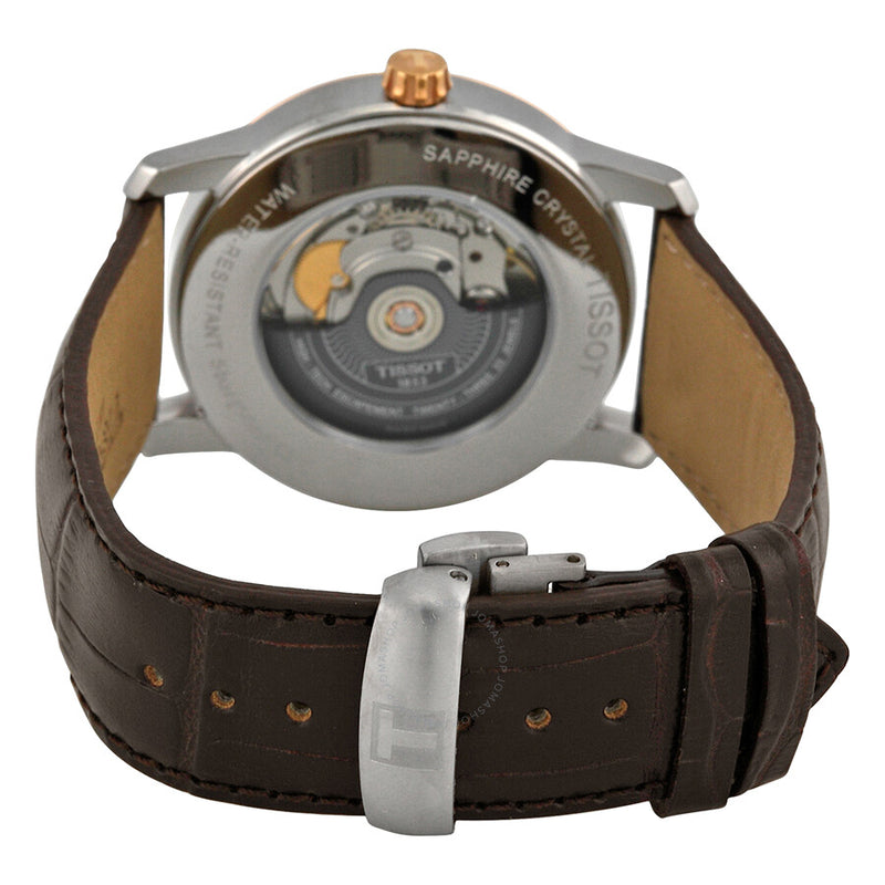 Tissot T-Classic Automatic Two-Tone Titanium Silver Dial Brown Leather Men's Watch T0874075603700 - The Watches Men & Co #3