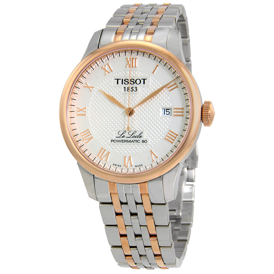 Tissot T-Classic automatic men's watch with silver dial, rose gold and steel two-tone case and bracelet